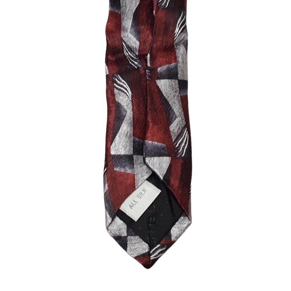 Pierre Cardin Necktie Mens OS Burgundy Grey Geometric Abstract Silk Vintage - Picture 10 of 13
